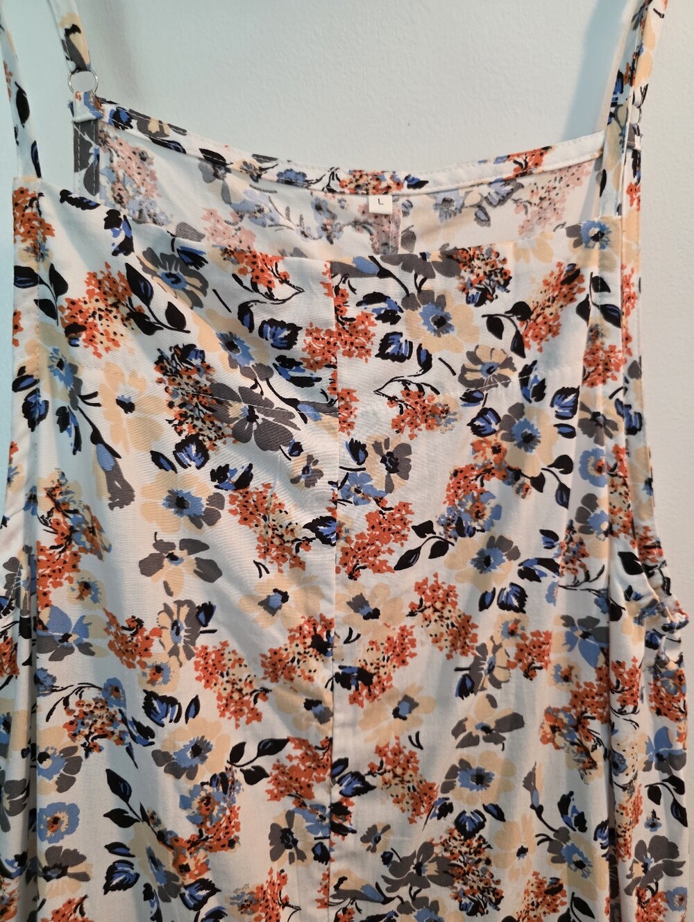 Floral Spaghetti-Strap Maxi Wide Legs Orange and Navy Blossoms